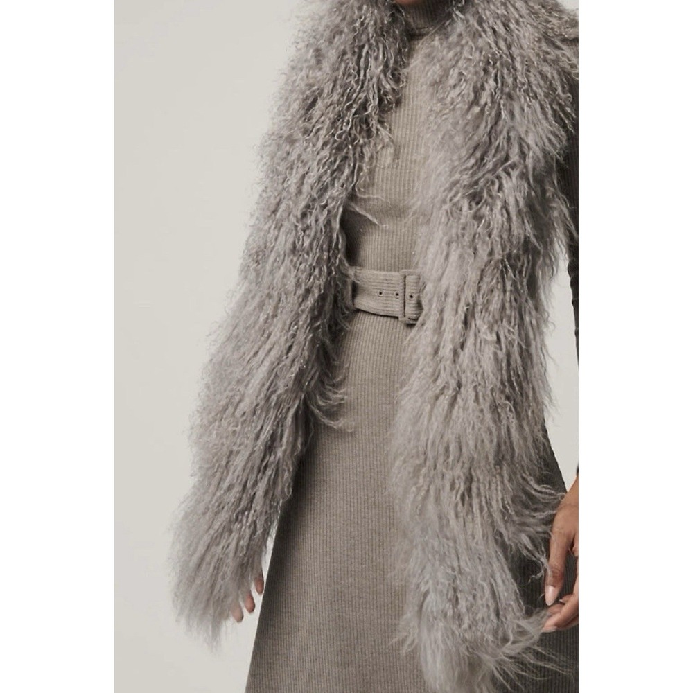 Overland NWT Tibetan Lamb Fur Boa Scarf Genuine Fur Luxury Statement Wrap Grey - Picture 2 of 5